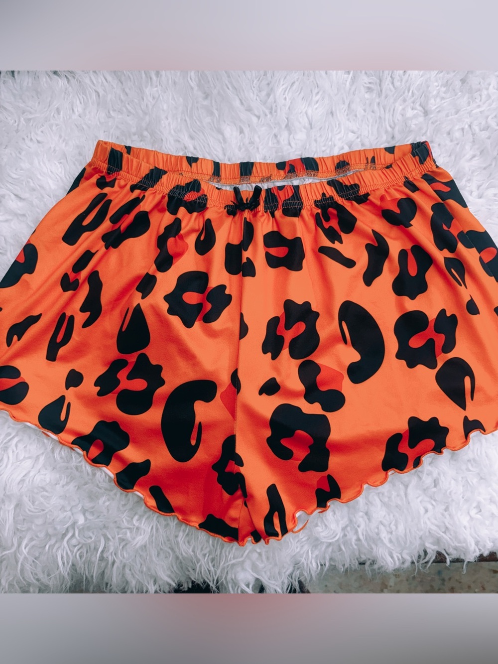 Orange Leopard Print Satin Shorts
